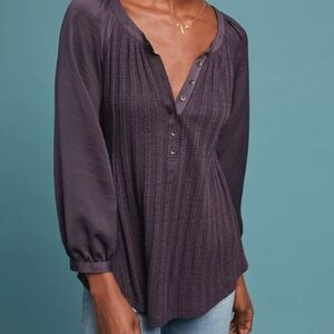Anthropologie Meadow Rue Kersee Henley Top, EUC, plum l, size L